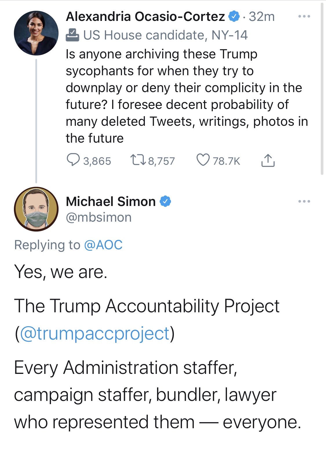 A deputada democrata Alexandria-Ocasio-Cortez pede uma lista de "cúmplices" do presidente Trump e é atendida.